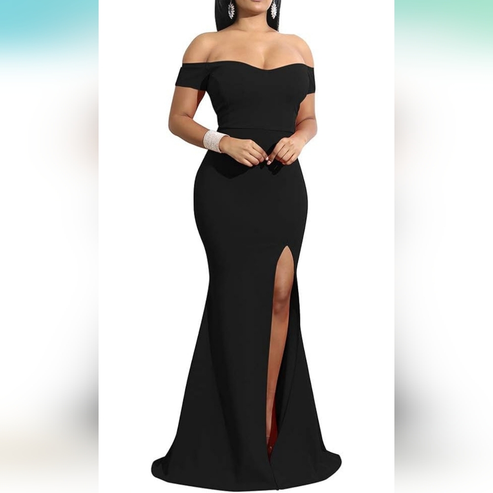 YMDUCH Women's Off Shoulder High Split Long Formal Party Dress Evening Gown